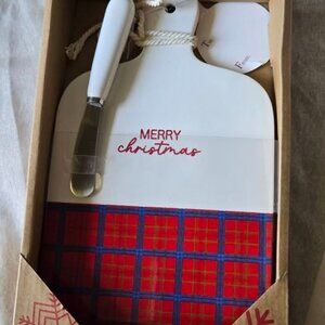 Christmas Ceramic Serving Board with Spreader Holiday Cheese Slab 9.5" x 6.5"